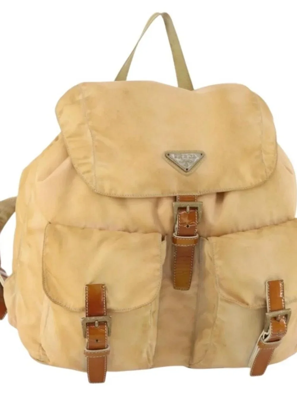 PRADA Backpack Nylon Beige Silver Auth gh1768
